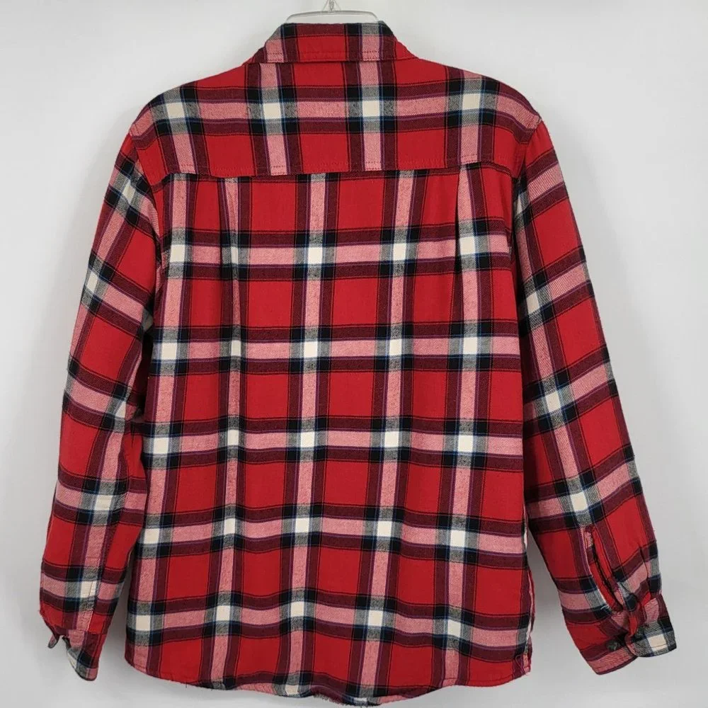 Wrangler Jacket Small Red Tartan Plaid Flannel Shacket Sherpa Lined Warm Soft - Picture 2 of 4